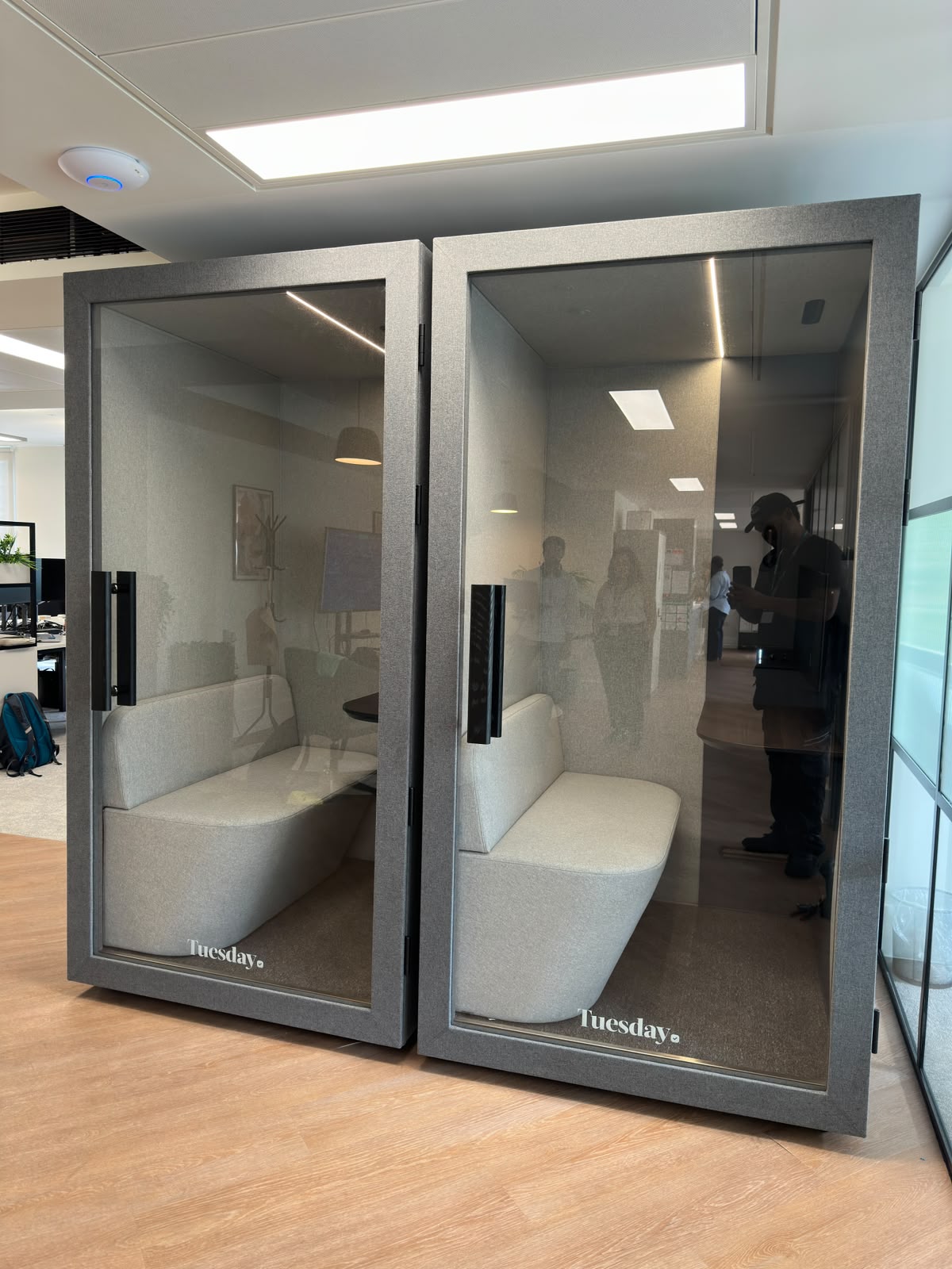 Tuesday acoustic meeting pods installed in a London office
